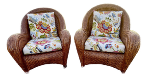 Vintage Pottery Barn Malabar Wicker Lounge Chairs - A Pair