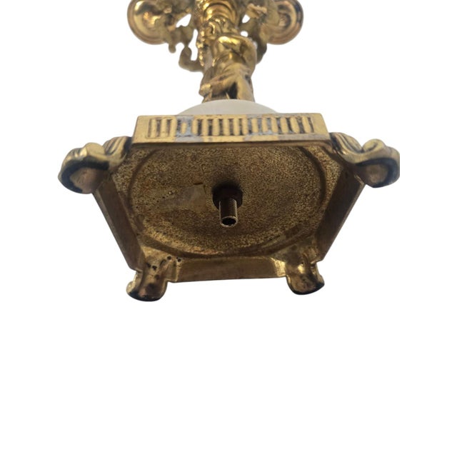 Metal Pair of Vintage French Rococo-Style Figural Three-Light Candelabras With Marble Bases For Sale - Image 7 of 8