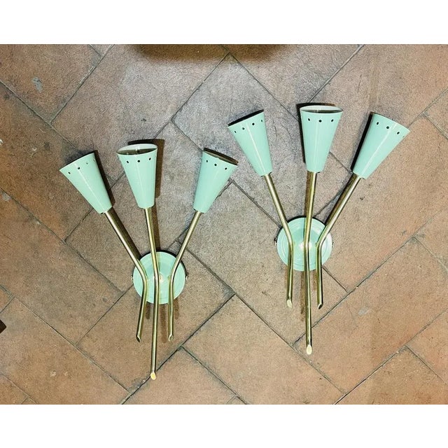 Brass & Cones Wall Light, 1950s For Sale - Image 9 of 12