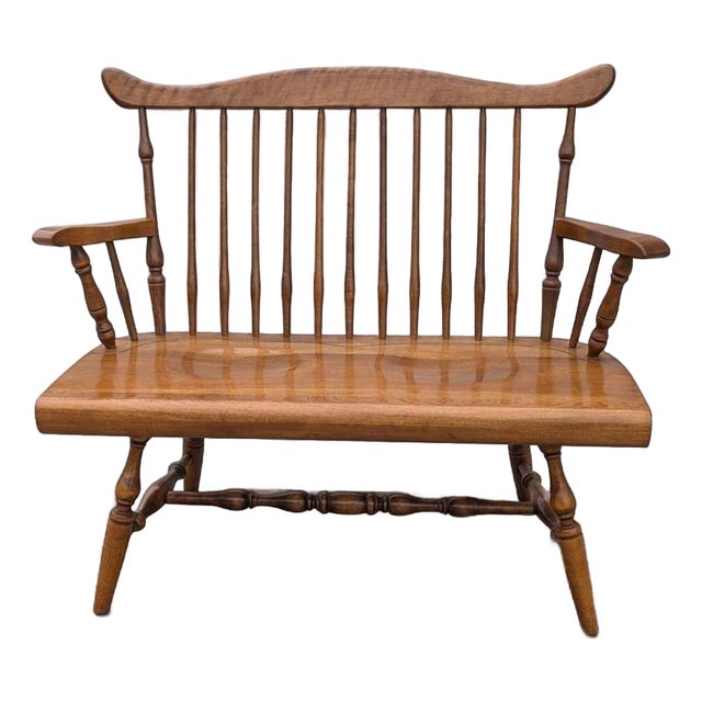 Vintage Wooden Bench – Spindle Back Bench, Classic Farmhouse Style, Elegant Seating, Rustic Home Furniture For Sale