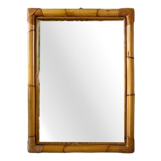 Vintage Rectangular Bamboo Wall Mirror, 1970s For Sale