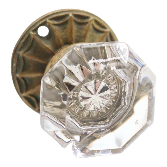 Antique Octagon Clear Glass Brass Dummy Door Knob For Sale