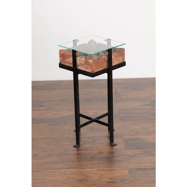Early 21st Century Contemporary Side Table with Antique Italian Red Brick Top and Custom Iron Base For Sale - Image 5 of 9