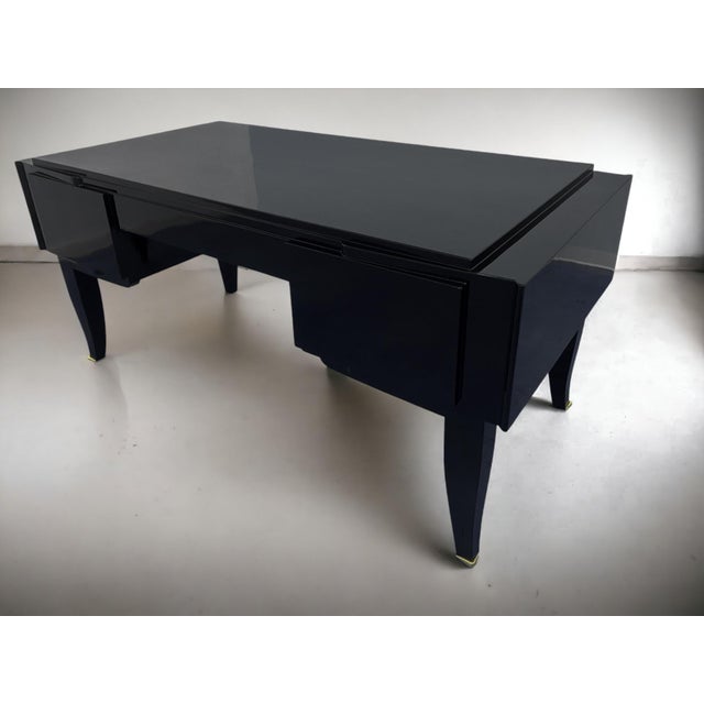 French Art Deco Black Lacquered Executive Desk, 1930s For Sale - Image 4 of 18