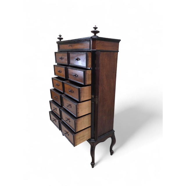 Wood Antique Lock-Side 13 Drawer Filing Cabinet With Opening Side Panel For Sale - Image 7 of 10