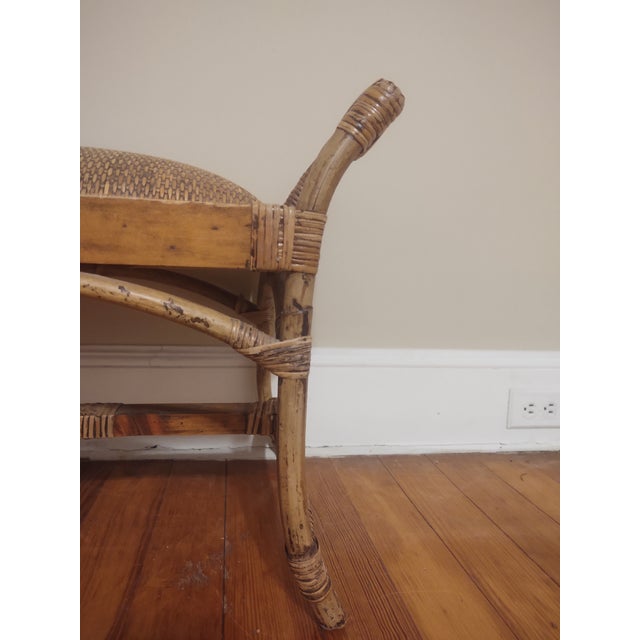 2010s Woven Rattan and Bamboo Pagoda Style Stool / Ottoman For Sale - Image 5 of 5