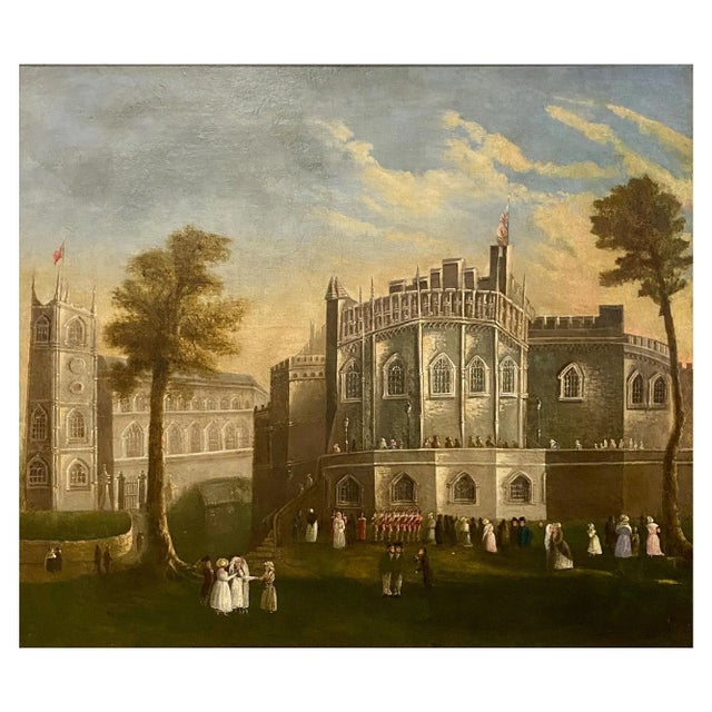 A fine 18th Century English painting depicting a view of Durham Castle. The castle dominates the center of the work with...