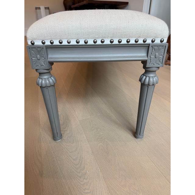 Restoration Hardware Restoration Hardware Maison End of Bed Bench - Antiqued Graphite With Sand Belgian Linen For Sale - Image 4 of 10