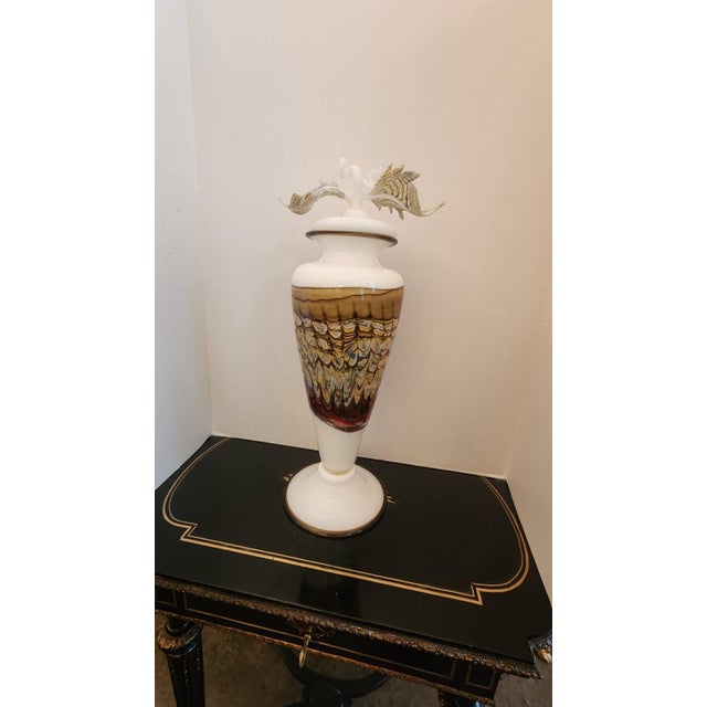 Art Nouveau 1990s Glass Art Hand Blown Glass Urn For Sale - Image 3 of 6