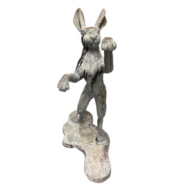 Rustic European Vintage Boxing Garden Hare Cast Iron Statue For Sale - Image 3 of 12