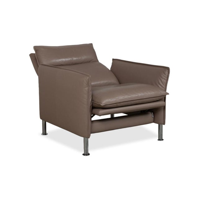 Brown Taupe Porto Leather Armchairs and Ottoman with Manual Function from Erpo, Set of 4 For Sale - Image 14 of 18