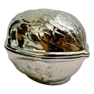 Mid-Century Silver-Plated Trompe L’Oeil Walnut Box With Gold Plated Interior For Sale