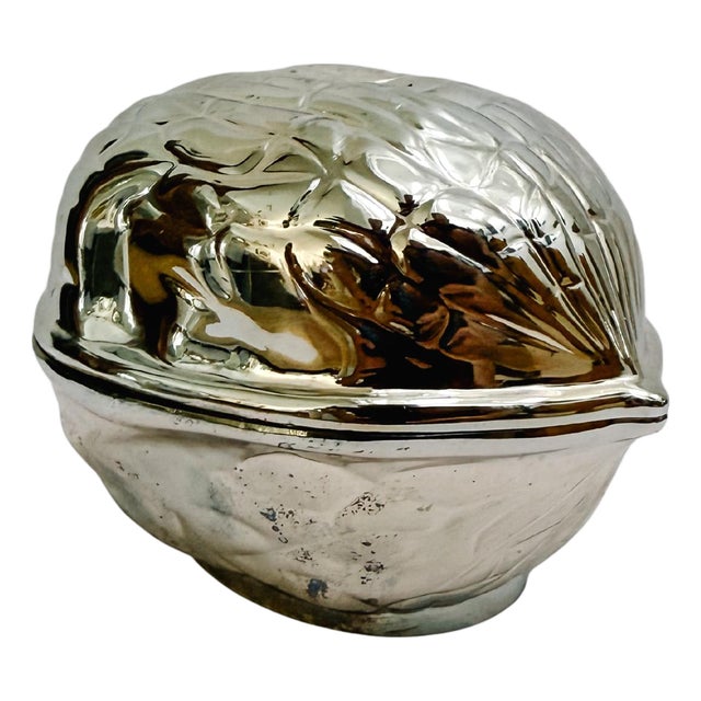 Mid-Century Silver-Plated Trompe L’Oeil Walnut Box With Gold Plated Interior For Sale