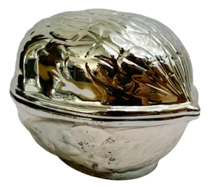 Mid-Century Silver-Plated Trompe L’Oeil Walnut Box With Gold Plated Interior