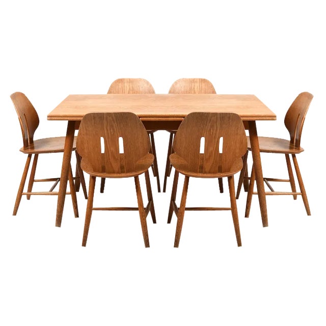 Dining Table & Chairs by Ejvind A. Johansson & Poul Volther for FDB Møbler, 1960s, Set of 7 For Sale