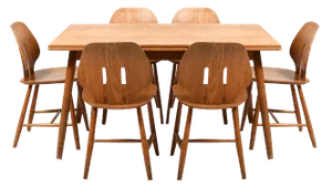 Dining Table & Chairs by Ejvind A. Johansson & Poul Volther for FDB Møbler, 1960s, Set of 7