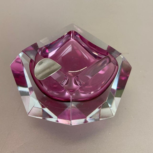 Glass Italian Pink Diamond Bowl Ashtray from Flavio Poli, 1970s For Sale - Image 7 of 18
