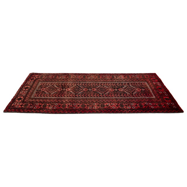 Vintage Tribal Persian Baluch Rug | Hand-Knotted Red & Black Wool Runner For Sale - Image 4 of 9