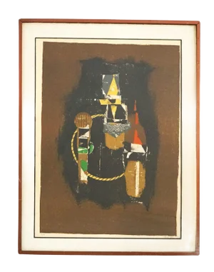 Mid Century Modern Framed Abstract Oil On Canvas Painting, Artist Signed, 20thC