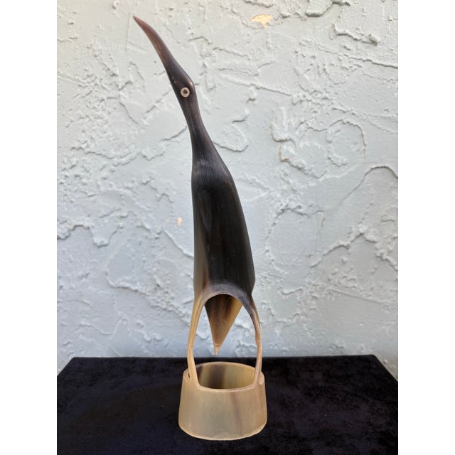 1960s Mid-Century Modern Carved Horn Bird Sculpture on Integrated Base For Sale - Image 5 of 9