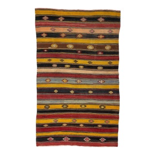 Vintage Turkish Striped Kilim Rug For Sale