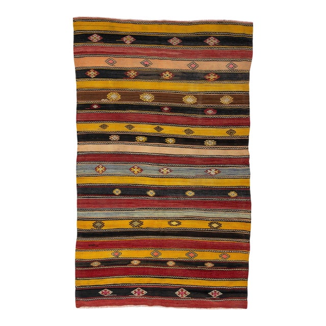 Vintage Turkish Striped Kilim Rug For Sale