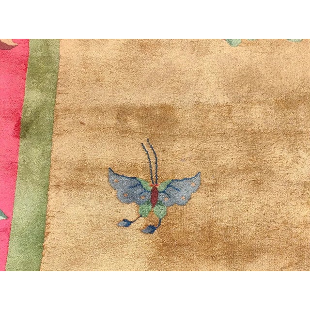 1920s Yellow Gold Floral Antique Chinese Art Deco Carpet 9' X 11'8" Knotted Wool Rug For Sale - Image 9 of 11