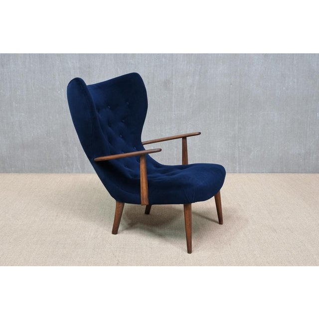 Pragh Armchair in Navy Pierre Frey Velvet from Madsen & Schübel, Denmark, 1950s For Sale - Image 15 of 15