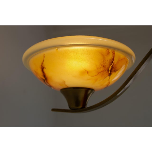 Art Deco Danish Brass Chandelier with Marbled Opaline Shades, 1930s. For Sale - Image 10 of 18