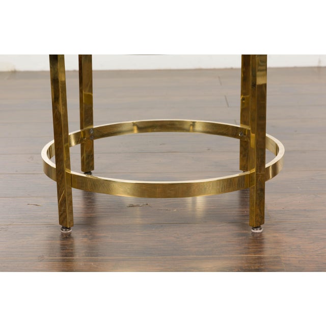 1950s Midcentury Italian Brass Side Table with Round Glass Top For Sale In Atlanta - Image 6 of 11