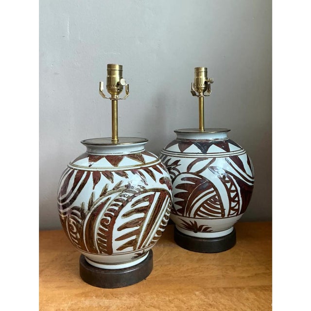 Vintage Hand-Painted Ceramic Lamps - Pair For Sale - Image 15 of 15