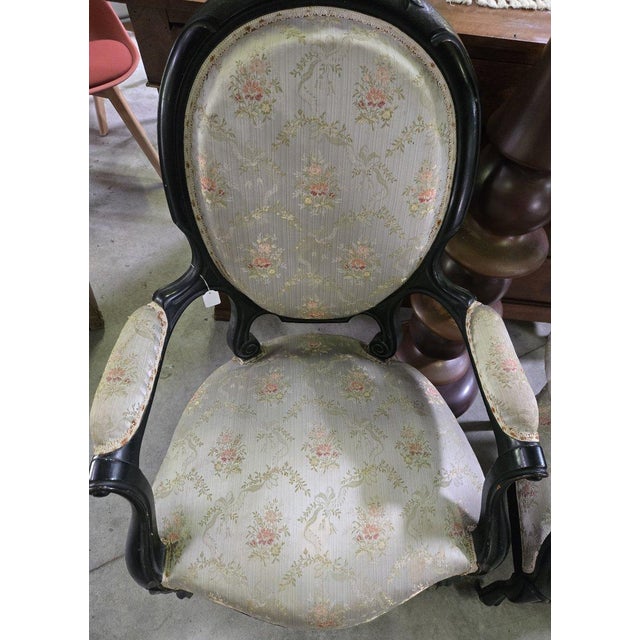 Napoleon III Armchairs in Blackened Wood, 1850, Set of 2 For Sale - Image 6 of 9