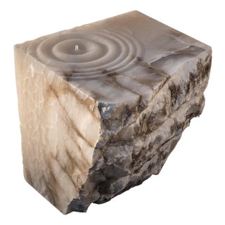 Aqua Fossil Drop Sculpture Side Table in Alabaster by Amarist Studio For Sale