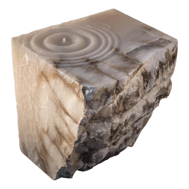 Aqua Fossil Drop Sculpture Side Table in Alabaster by Amarist Studio For Sale