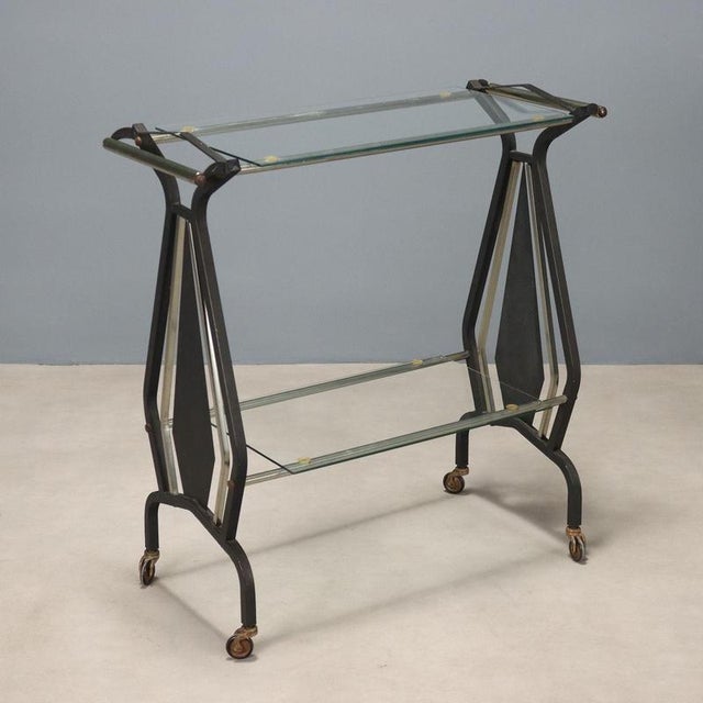 Black Vintage Metal and Glass TV Stand For Sale - Image 8 of 8
