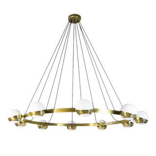 Mid-Century Brass & Opaline Murano Chandelier, 1960s For Sale