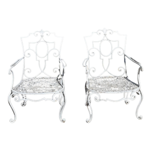 Mid 20th Century Vintage Wrought Iron Provence Scroll Arm Chairs - A Pair