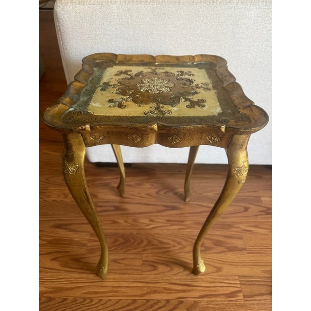Baroque Baroque Italian Florentine Gold Gilt and Cream Square Side Accent Table For Sale - Image 3 of 12