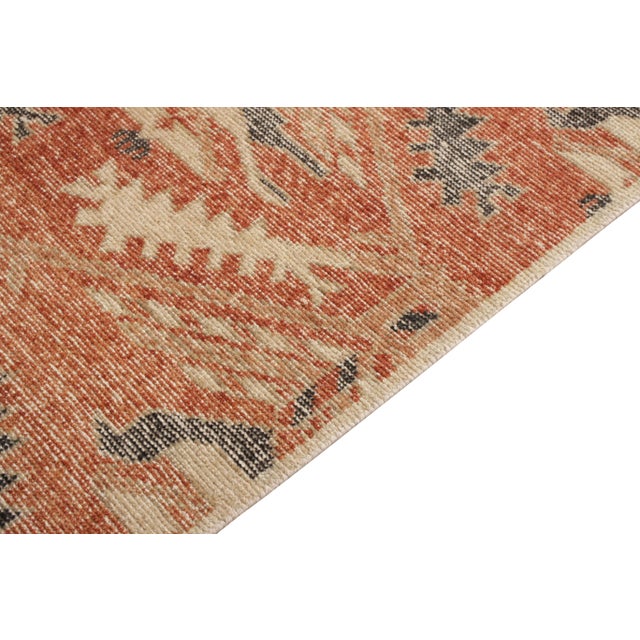 Rug & Kilim Rug & Kilim’s Distressed Style Runner in Orange-Red, Blue Geometric Pattern For Sale - Image 4 of 5