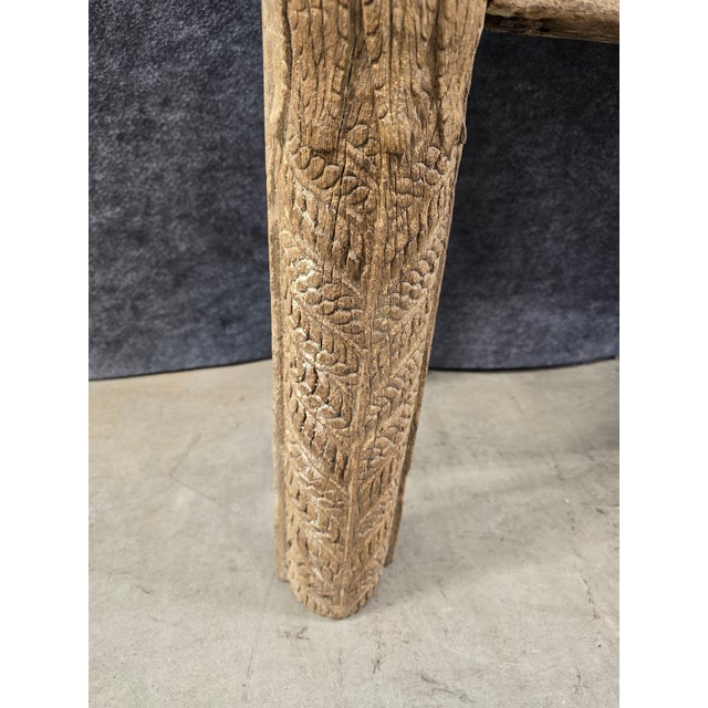 Solid Reclaimed Wood Console, Tv Stand, Carvings, One of Kind. For Sale - Image 11 of 14