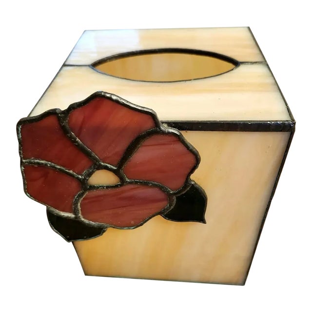 Vintage Stained Glass Tissue Box Cover With Flower For Sale