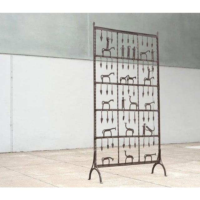 Figurative Frederic Weinberg Style Modernist Hand-Forged Iron Screen For Sale - Image 3 of 13
