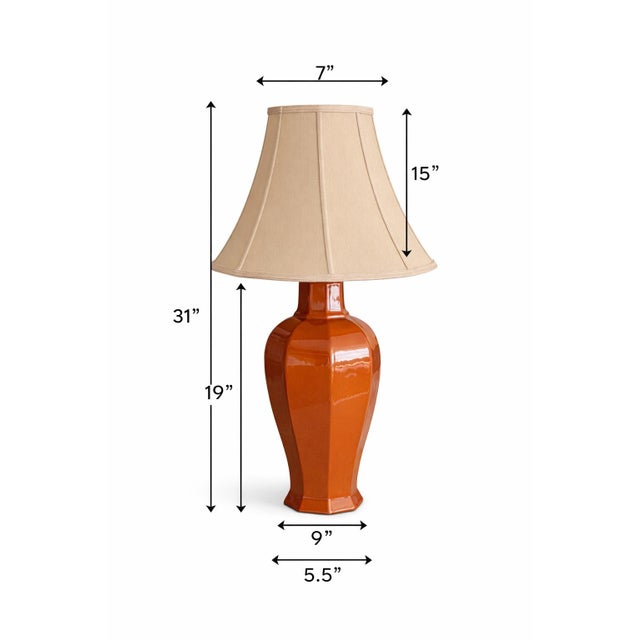 Contemporary Late 20th Century Faceted Terracotta Glaze Architectural Table Lamp With Original Shade For Sale - Image 3 of 12