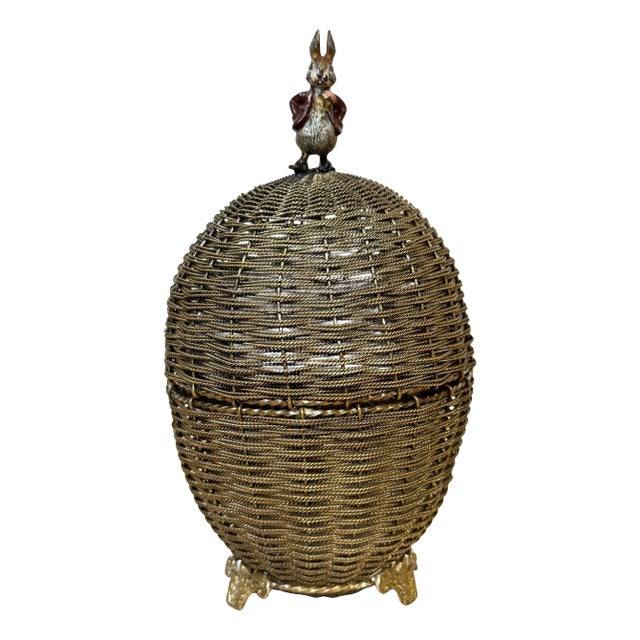 Vienna Woven Bronze Basket Box with Cold-Painted Rabbit, Attributed to Bergman For Sale