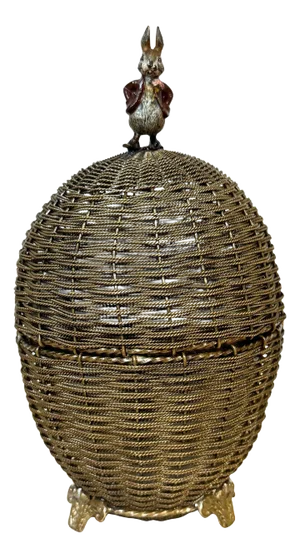 Vienna Woven Bronze Basket Box with Cold-Painted Rabbit, Attributed to Bergman