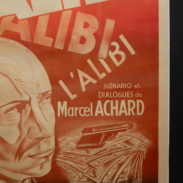 Mid 20th Century l'Ablibi French Movie Poster, Linen Backed, 1937 For Sale - Image 5 of 6
