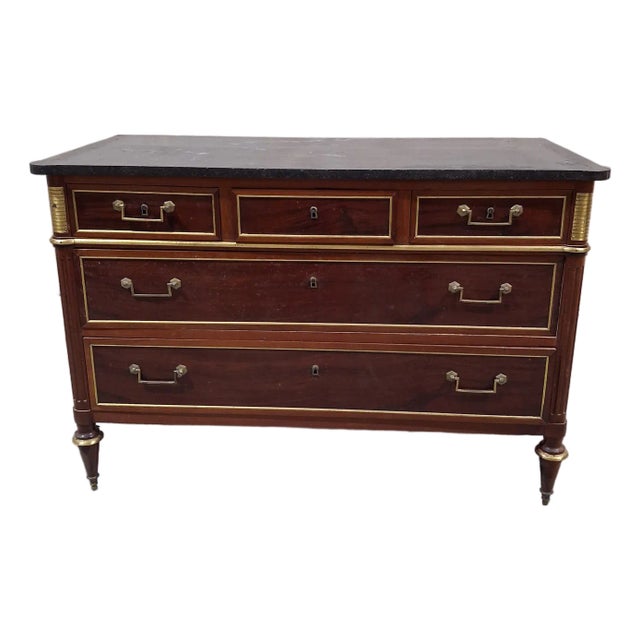Early 19th Century French Empire Mahogany Commode With Belgian Black Marble Top For Sale
