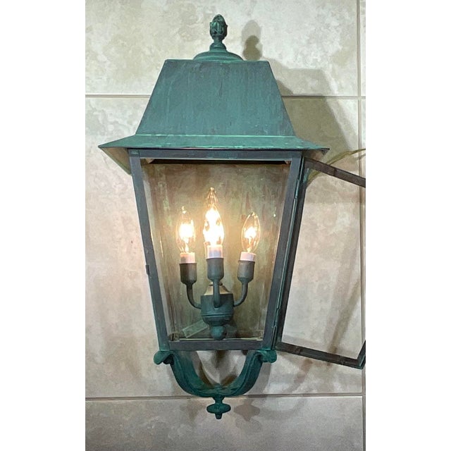 American Vintage French Quarter Style Solid Brass Wall Lantern – Oversized For Sale - Image 3 of 17