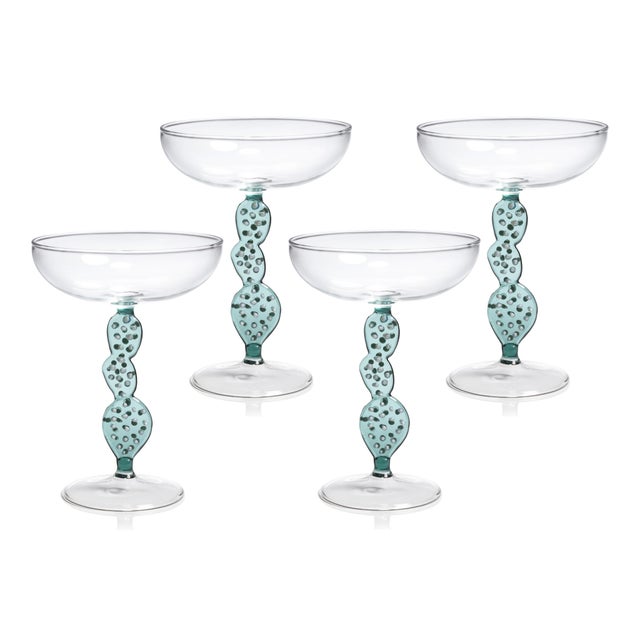 Climbing Cacti Cactus Tequila Cocktail Glasses, Set of 4- Teal Green For Sale - Image 4 of 4