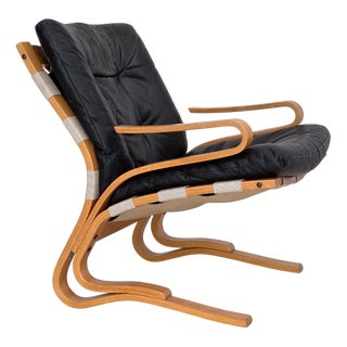 Norwegian Model Kengu Armchair in Leather and Bentwood from Rybo Rykken & Co, 1970s For Sale